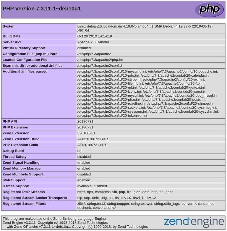 phpinfo Debian