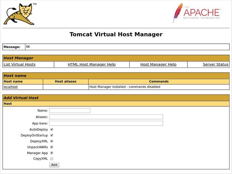 Tomcat virtual host manager