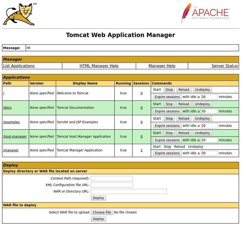 Tomcat web application manager