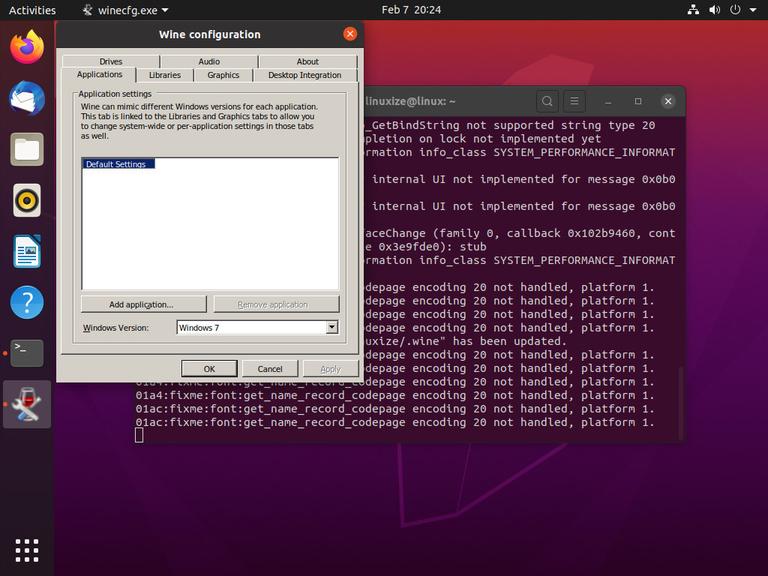 Ubuntu wine configuration