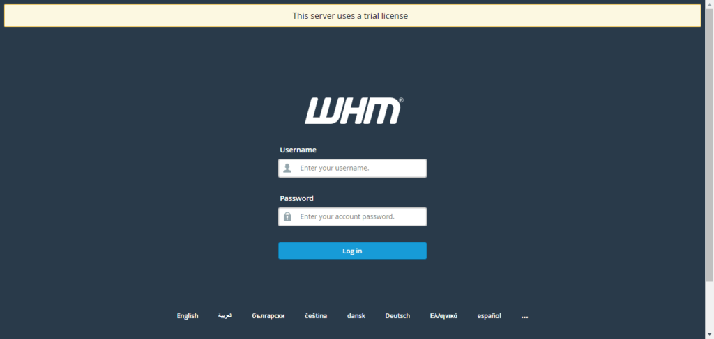 WHM-login-screen